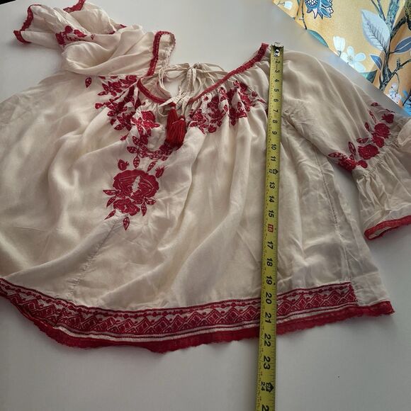 Anthropologie Love Sam Ivory Rose Embroidered Peasant Top Cold Shoulder Sz L - Picture 9 of 9